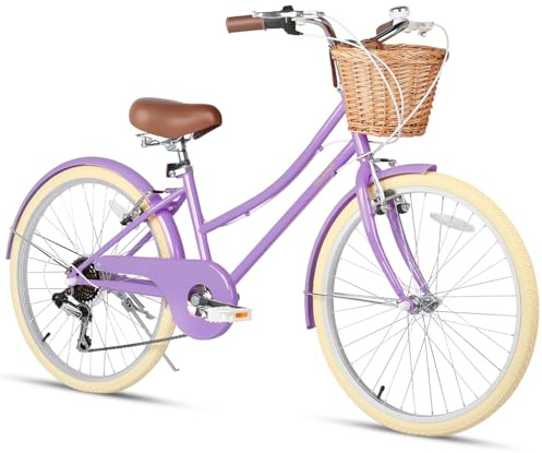 Glerc Missy 20 24 26 Zoll Mädchen Cruiser Hybrid 6-Gang City Fahrrad für Jugend Mädchen über 8 Jahre alt mit Weidenkorb & Leichtgewicht, Mehrere Farben