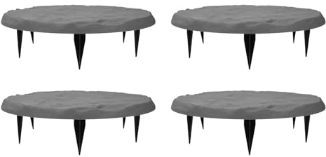 4 Stück Garten Trittsteine, Ø 39.9cm Gartenplatte, Dekorative Wegplatte mit Erdspießen Runde Polypropylenharz Beetplatte Kunststein Trittpfade Einbettbar Boden Steinplatte für Rasen (Grau, Runden)