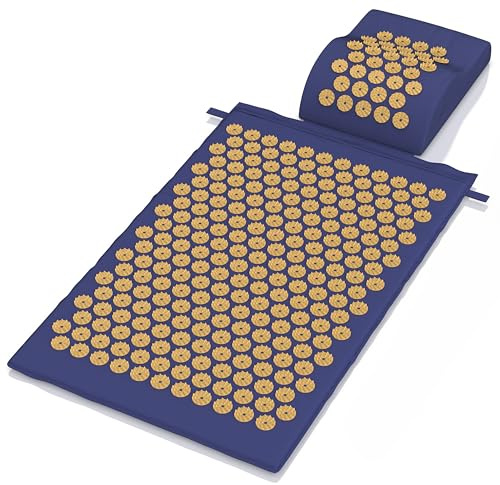 Mybeo - Akupressurmatte aus Naturfasern - mit Kissen – Yantra Matte – zur Linderung von Rücken-, Nacken- und Fußschmerzen – mit Tragetasche – Nadelmatte – zur Tiefenentspannung - inkl. Nackenkissen