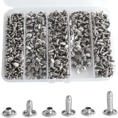 300 Stück Ledernieten Hohlnieten für Leder Nieten Set mit Doppelter 3 Größe | Runder Kappe, Metall Ziernieten Doppelkappe, für Taschen Gürtel Dekoration, Kleidung Handwerk, 8mm 10mm 12mm, Silber