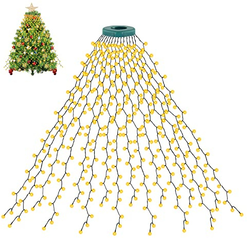 cshare Christbaumbeleuchtung mit Ring, 400 LEDs mit 16 Stränge 2m Lichterkette Weihnachtsbaum Innen, mit 8 Modi,IP44 Wasserdicht,Memory & Timing Funktion für Weihnachtsdekorationen Baum - Warmweiß