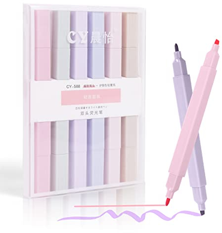 Vicloon Textmarker Set, 6 Farben Marker Highlighter, Doppelkopf 2-in-1, Pastell Farben, für Markerstifte,Tagebuchplaner, Schulen, Büros, Studenten