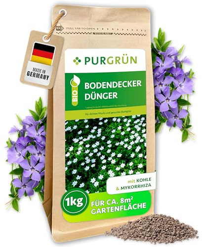 Purgrün® Bodendecker-Dünger 1 kg – Leuchtend grünes Blattwerk durch Magnesium – Verbesserte Pflanzengesundheit dank Mykorrhiza & Kohle – – NPK 6+4+5 – Verbessert die Bodenqualität
