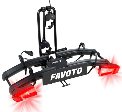 Favoto EBIKE Fahrradträger Anhängerkupplung Klappbar – Heckträger für 2 Fahrräder bis 60kg Rennrad & MTB mit Diebstahlschutz Rücklicht & Nummernschildhalter 26x4.0