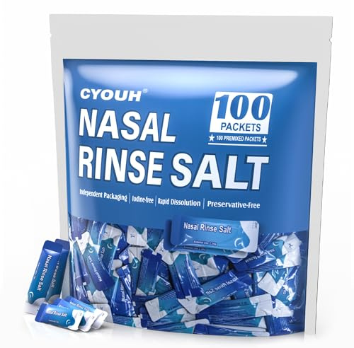 CYOUH 100 Stück Vakuumverpackte Salzlösung Beutel für Nasenspülung (2,34g) - Nasendusche Salz für Neti Pot, Nasenreinigungssystem - Individuell verpackte Kochsalzlösung Refill-Pads