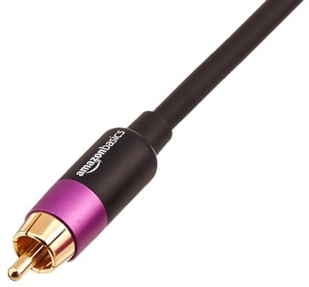 Amazon Basics RCA Audiokabel für Subwoofer, Verstärker, Active Lautsprecher mit vergoldeten Steckern, 1 Stück, schwarz, 2.44 m