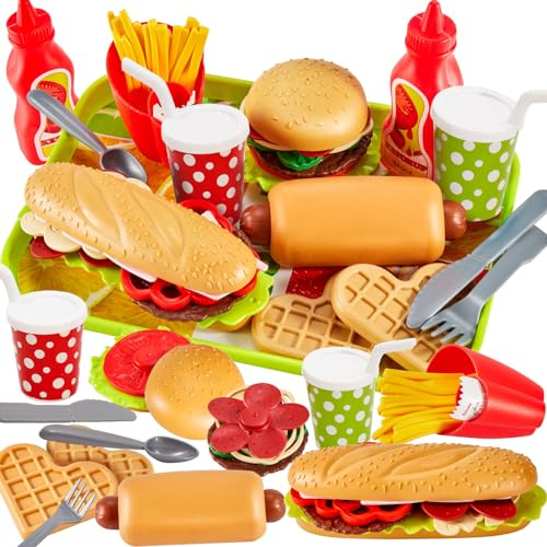BUYGER Kinder Lebensmittel Kinderküche Zubehör Spielzeug 3 + Jahre, Hamburger Fast Food Spielzeug, Küchenspielzeug, Rollenspiele Geschenk Adventskalender für Kinder