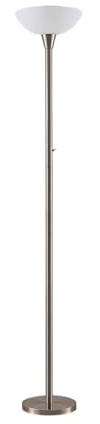 Lindby Stehlampe/Deckenfluter Metall Glas, Standleuchte Nickel satiniert Stehleuchte 1 flammig E27 Fassung max. 60W ohne Leuchtmittel