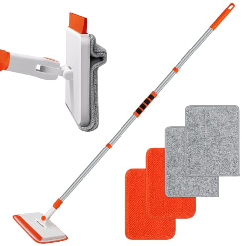Qaestfy Wand- und Fußleistenreiniger mit 122cm Aluminium langem Griff Fliesenreiniger Fliesenwischer Fensterputzer mit Teleskopstiel Bodenwischer mit 4 wiederverwendbar Pads
