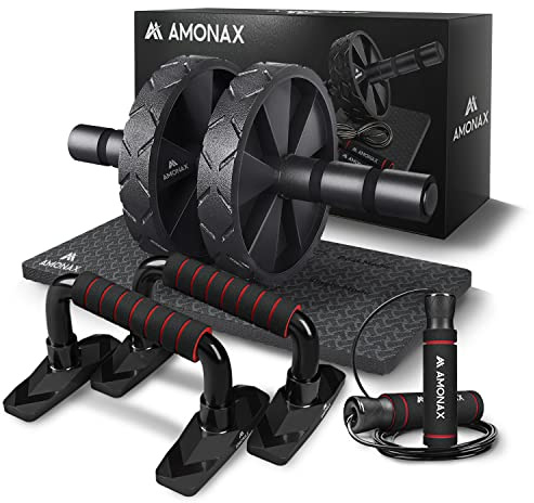Amonax Bauchroller Liegestützgriffe Springseile fitness sportgeräte bauchmuskeltrainer für zuhause, ab roller trainingsgerät set, ab wheel workout bauchtrainer home sport equipment
