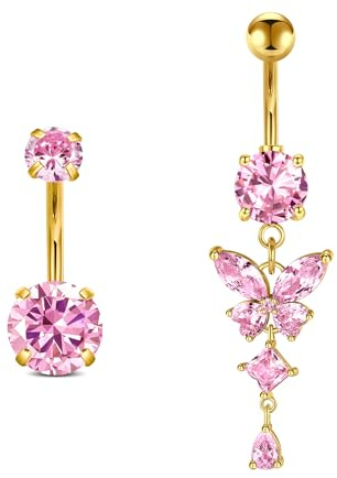 Rajnard Bauchnabelpiercing Gold Silber Chirurgenstahl Schmetterling Bananabells Piercing Schmuck 6mm 8mm 10mm 12mm 14mm Stablänge