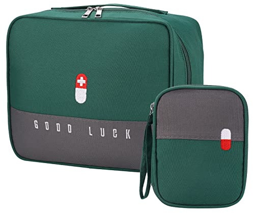 Medikamententasche Reiseapotheke 2stk, Große Kapazität wasserdichte Notfalltasche Leer Erste Hilfe Medizin Aufbewahrungstasche Tragbar Medikament Tasche für Reisen Home Büro(Grün)