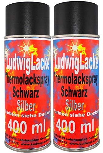 LudwigLacke 2 x Spraydosen 400ml Thermolack Silber bis 800 Grad Autolack