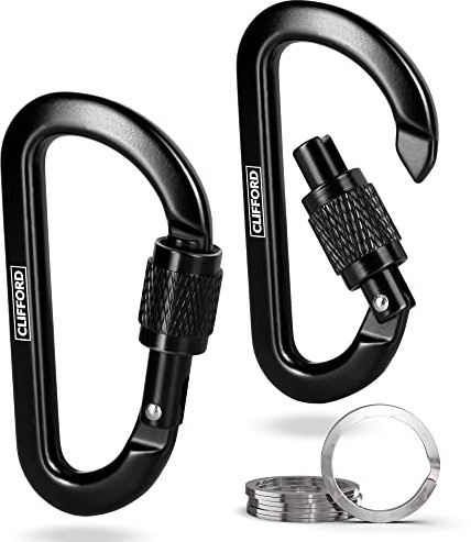CLIFFORD Mini Karabiner 120 kg Belastbarkeit - Sicherheits-Schlüsselclip mit Schraubgewinde aus Aluminium 6082, EDC Schlüsselanhänger & Outdoor Gear Karabiner Klein Schwarz (Kein Kletterkarabiner)