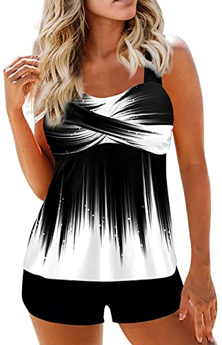 uxxnjfg Tankini Damen Bauchweg Große Größen Set Bademode Badekleid mit Bügel Schwimmanzug Schicke Sport Elegant Strandmode