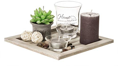 ootb Deko-Teelichtteller, Geschenkset, Glas Holz, Mehrfarbig, 20 x 20 x 8