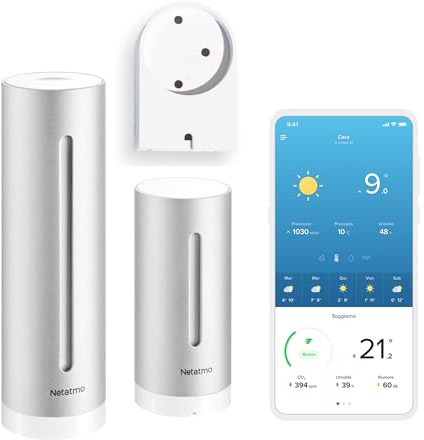 Netatmo Smarte Wetterstation mit Wandhalterung - WLAN, Funk, Innen- und Außensensor, Wettervorhersage, Hygrometer, Luftqualität, Kompatibel mit Amazon Alexa, Apple HomeKit und Google Home, NWS-AMZ
