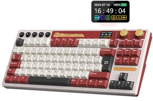 RK ROYAL KLUDGE M87 Mechanische Tastatur Kabellos Linear Creamy Switches | Gaming Tastatur mit Display und Doppelknopf, Gasket 75% TKL, QWERTZ Bluetooth/2.4Ghz/USB-C RGB, 7500 mAh, Hot Swap