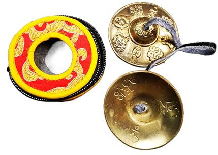 Gandhanra Tibetan Tingsha Glocke mit schönem Fall, für Klangheilung, Yoga, Meditation, Achtsamkeit -Fingerzimbeln,Hand auf Ton eingestellt,Handgemacht in Nepal,Astamangal(acht verheißungsvolle)