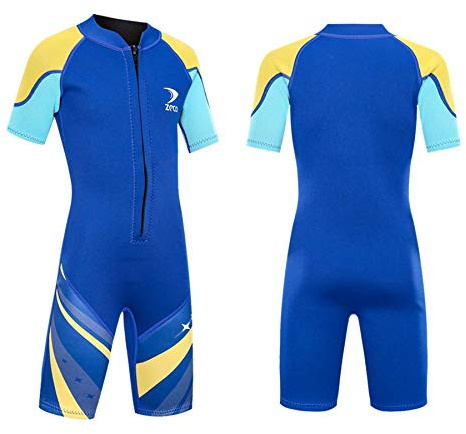 ZCCO Neoprenanzug Kinder, Kids Neoprenanzug 2.5mm Neopren Thermal Badeanzug, Neopren Front Zipper Taucheranzüge Surfen Schwimmen Tauchen Warmhalten für Wassersport,Blau S
