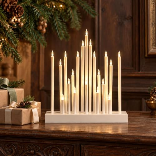 SALCAR LED Schwibbogen Stern, Adventsleuchter weiß mit 20 LEDs | Warmweißer Adventsleuchter mit batteriebetriebenen LED Kerzen, Weihnachtsbeleuchtung für die Fensterbank, 25,5 x 5,7 x 28 cm