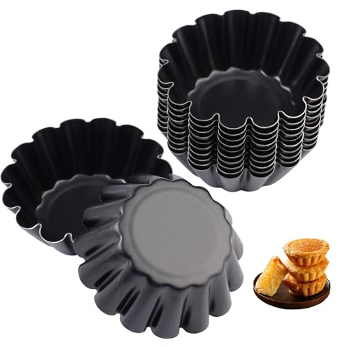 12 Stück Mini Tartelette Förmchen,6.35cm Ei Torte Form aus Kohlenstoffstahl | Wiederverwendbare Eier Kuchenform,Antihafte Metall Klein Torteletts,für Pudding, Kuchen, Cupcake, Muffin