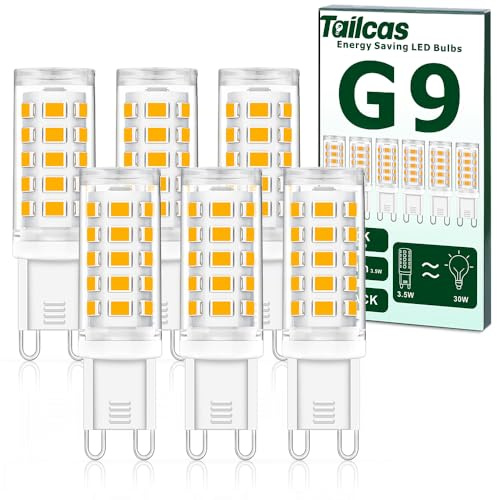 Tailcas G9 LED Lampe Warmweiß 3000K Birne, ersatz 30W 40W G9 Halogenlampe, 3.5W Glühbirne G9 LED Leuchtmittel 350 Lumen Warmweiss, AC 220-240V, Kein Flackern Nicht Dimmbar, 6er Pack Mini Glühlampe