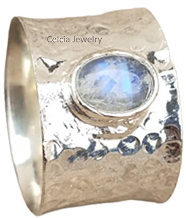 Bandring aus massivem 925er Sterlingsilber für Damen und Herren, echter schwarzer Onyx, ovaler Edelstein, einzigartiger handgefertigter gehämmerter Ring für Sie und Ihn