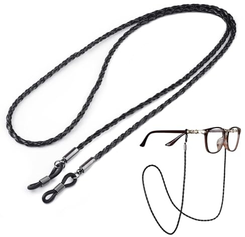 Nodcows Brillenband aus Leder, 70cm UV-Beständiges Brillenbänder und Stoff Brillenbändel, Hochwertiges PU-Leder Wasserfest Eyewear Strap Brillenhalter für Sonnenbrillen & Lesebrillen (Schwarz)