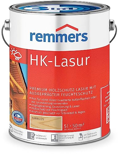 Remmers HK-Lasur 3in1 farblos, 5 Liter, Holzlasur aussen, 3n1: Imprägnierung, Grundierung & Lasur, Holzschutz vor Feuchtigkeit & UV-Strahlung