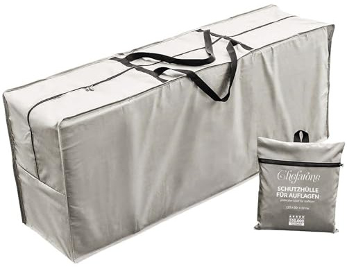 Chefarone Schutzhülle für Auflagen (125 x 50 x 32 cm) - Wasserabweisende Gartenpolster Aufbewahrung Tasche mit Tragegriff - 250D Polyester - inklusive Aufbewahrungsbeutel