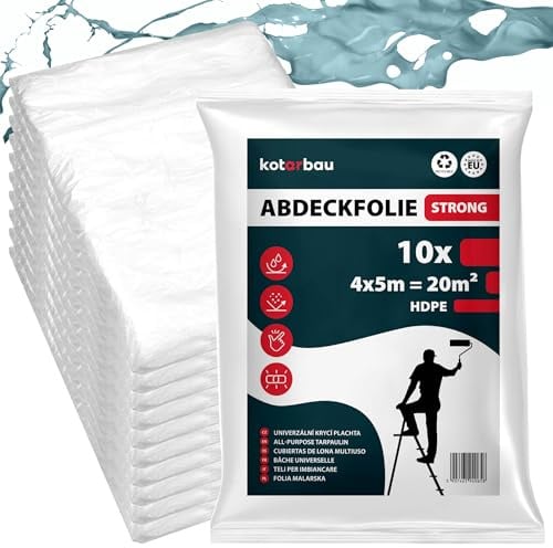 KOTARBAU® 10er Set - Malerfolie - Abdeckfolie - 4 x 5 m - Malervlies - Abdeckplane - Bauschutzfolie - Robust - Transparent