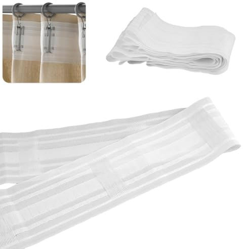 85mm x 4m Schlaufenband für Gardinen, Reiband für Gardinens, Universal Kräuselband, Gardinen-Faltenband, Weiß Reihband Vorhang Faltenband, Gardinens Kräuselband zum Aufnähen, Gardinensband zum Nähen