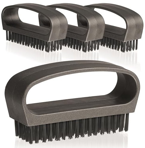 Hausfelder Handbürste mit Griff & harten Borsten 4er Set Schwarz – Nagelbürste hart klein, Fingernagelbürste, Handwaschbürste anthrazit matt für Werkstatt, Garten & Haushalt