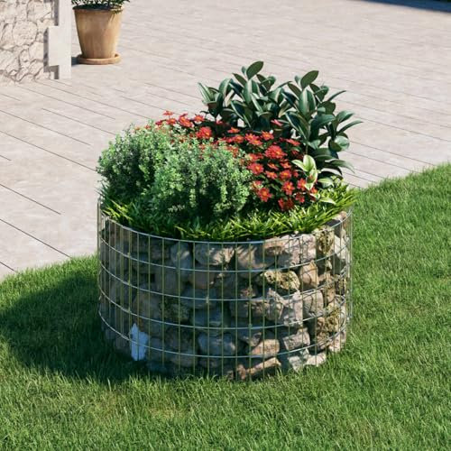 LAPOOH Gabionen-Hochbeet, Kräuterspirale, Hochbeet Im Garten, Pflanzkübel, Pflanzsteine, Rund Verzinkter Stahl Ø100x50 cm
