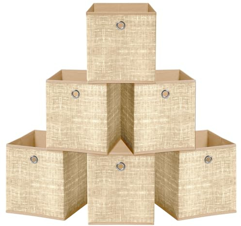 HEFTMAN Set mit 6 faltbaren Aufbewahrungsboxen aus beigem Stoff (33 x 33 x 33 cm, beige)