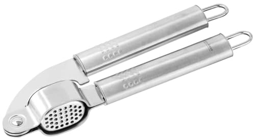 Fackelmann Knoblauchpresse OVALGRIFF, praktischer Küchenhelfer aus rostfreiem Edelstahl, Knoblauchschneider mit ergonomischem Griff (Farbe: Silber), Menge: 1 Stück