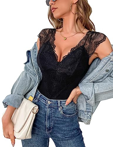 Aranmei Body pour femmes Sexy dentelle Body manches dames Sexy justaucorps haut avec Fermeture à Pression Sortie Haut Décontracté