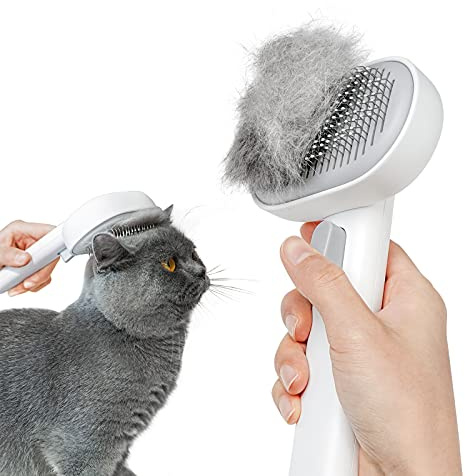 aumuca Katzenbürste für Langhaar und Kurzhaar, Haarentfernung mit Einem Klick, Hautfreundliche Katzenhaarbürste, Fellbürste für Katze und Hund zum Entfernen von losem Fell und zur Massage