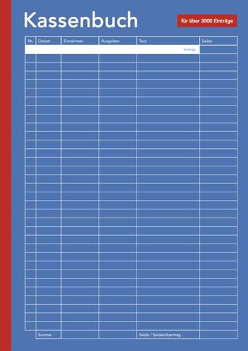 Kassenbuch: für Kleinunternehmer, Gastronomen, Vereine zum einfach Erfassen von über 3000 Einnahmen und Ausgaben