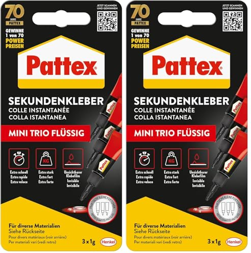 Pattex Sekundenkleber Flüssig Mini Trio, 3x1g (Packung mit 2)