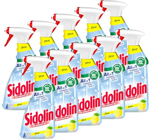 Sidolin Zitrus, Glasreiniger mit Abperl-Effekt (10 x 500 ml Sprühflasche)