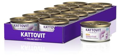 KATTOVIT - Sensitive Nassfutter für Katzen | Diät-Katzenfutter als Alleinfuttermittel. Gluten- & getreidefrei | Hypoallergen, für ausgewachsene Katzen | 12 x 85 g Huhn