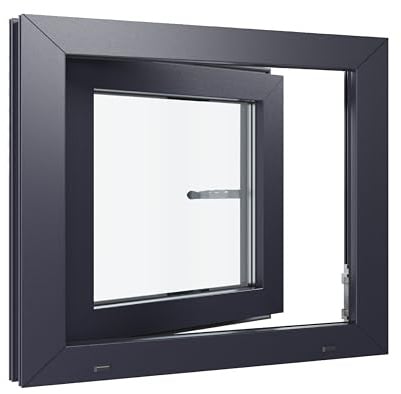 Kunststofffenster Kellerfenster Fenster - 3-fach Verglasung - weiß/anthrazit - 800x400 mm DIN Rechts