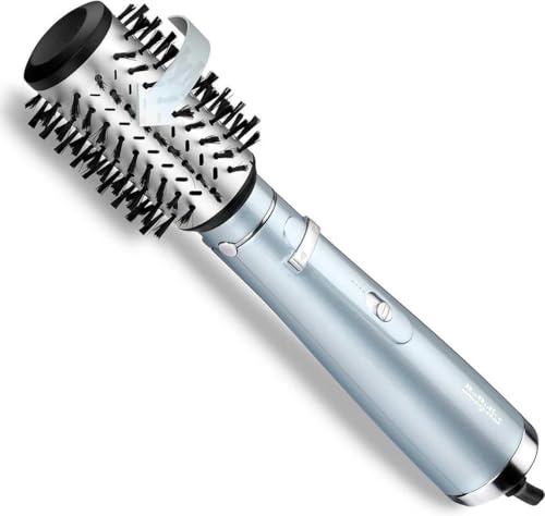 BaByliss Hydro Fusion rotierende Warmluftbürste mit Anti-Frizz-Technologie spendet Feuchtigkeit und Glanz, Föhnbürste mit Ionen-Technologie, 1 Aufsatz für Volumen und Fülle, eisblau, AS773E