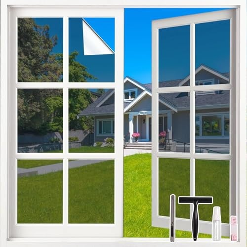 LEMON CLOUD Spiegelfolie Silber - Sonnenschutzfolie Fenster innen, Sichtschutz Fensterfolie von aussen Blickdicht Durchsichtig, Statische Selbstklebend, 60 X 200 cm mit Werkzeug