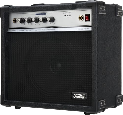 Soundking AK20BA Bassverstärker 20 Watt RMS - 4-Band Equalizer - 8 Speaker - Kopfhörerausgang & Pedalanschluss - Idealer Combo Amp für Einsteiger mit Extra robusten Schutzecken
