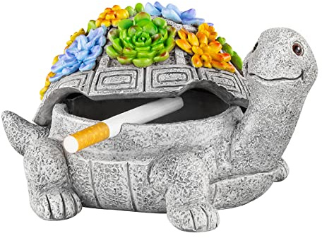 Grovind Außen Aschenbecher mit Deckel Wasserdichter Schildkröte Dekor, Harz Innenraum Aschenbecher für Zigaretten Heimbüro, Terrasse Veranda Garten Dekorationen