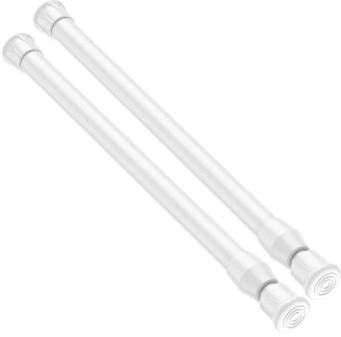 AIZESI 2 Stück Gardinenstange ohne Bohren 42 bis 72cm Weiß, Ø13mm duschstange ohne bohren, Klemmstange zur Anbringung von Gardinen für Fenster, Küche, Kleinere Schränke, und Badezimmer