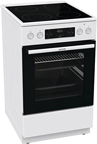 Gorenje GECS5C 60 WPA Elektro-Standherd mit Glaskeramik-Kochfeld, 50cm, 70 Liter, GentleClose, Schnellaufheizung, AirFry, ExtraSteam, Teleskopauszüge, AquaClean, weiß